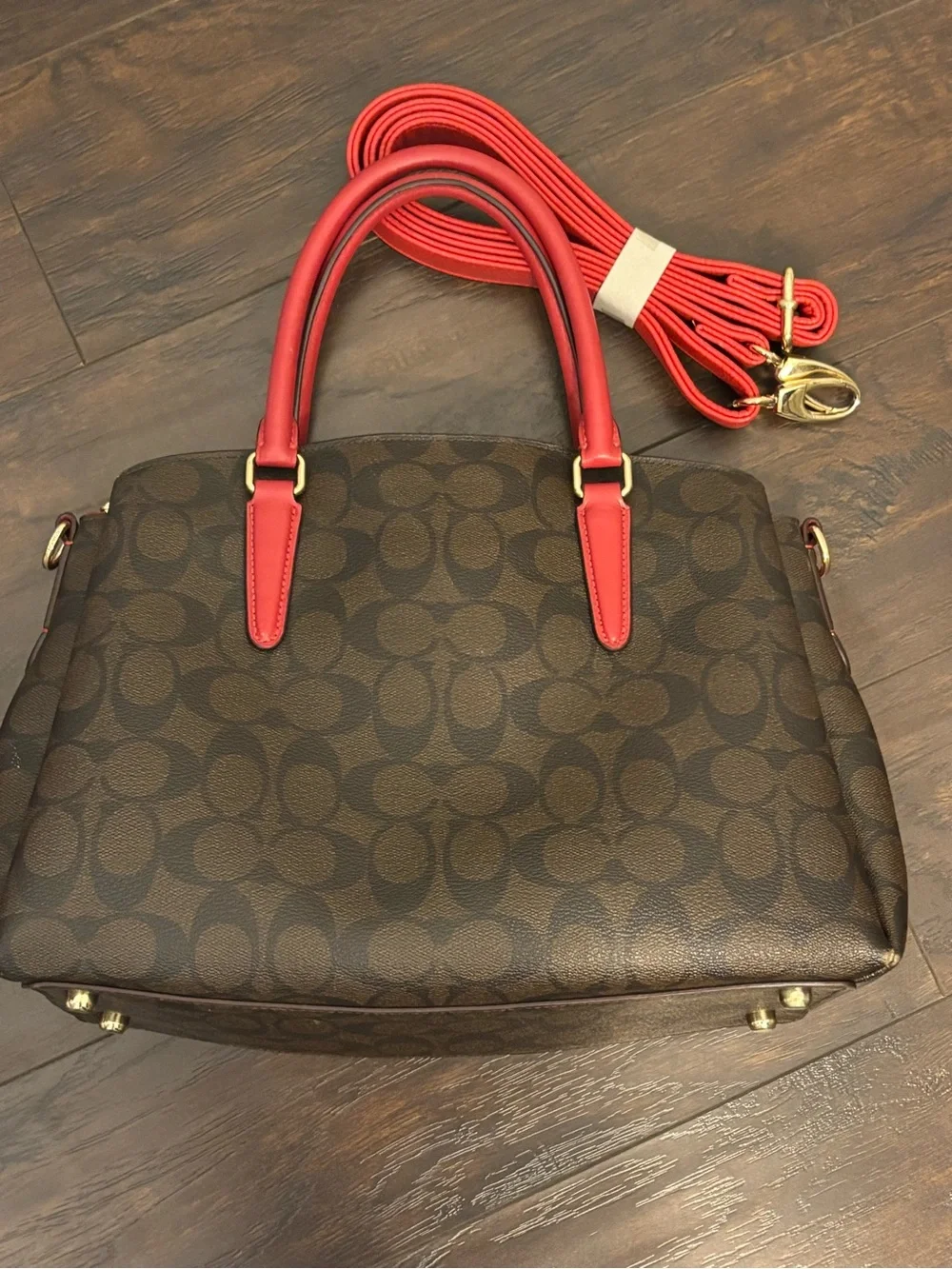 Coach Brown Signature Satchel with Red Trim and Strap (strap is not original)